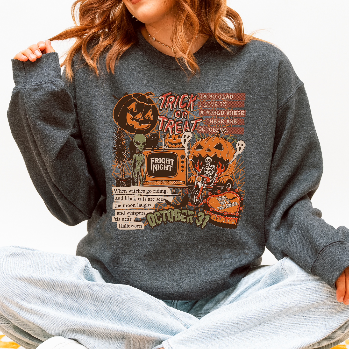 Retro Trick Or Treat, Creep, Halloween, Spooky, Vintage Sweatshirt