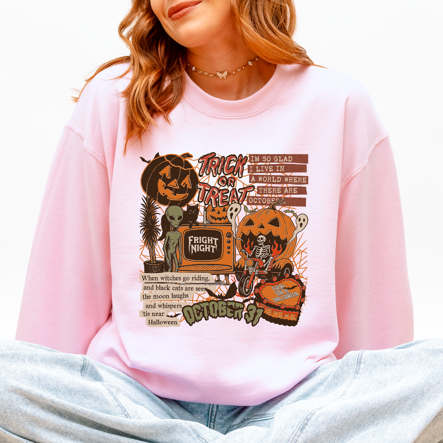 Retro Trick Or Treat, Creep, Halloween, Spooky, Vintage Sweatshirt