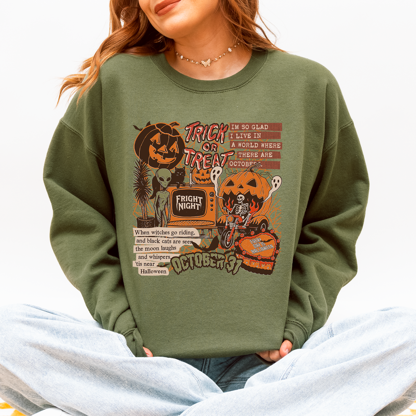 Retro Trick Or Treat, Creep, Halloween, Spooky, Vintage Sweatshirt