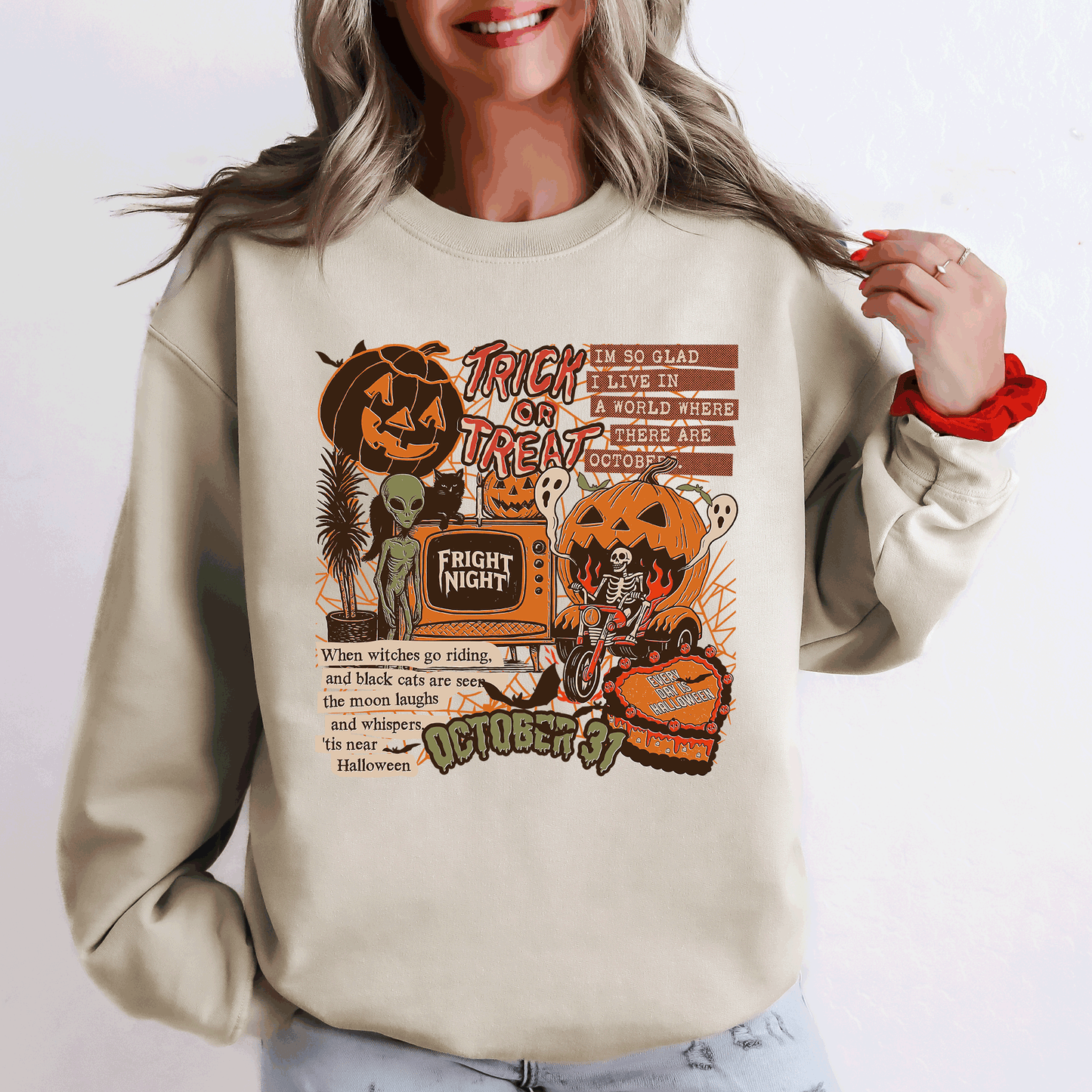 Retro Trick Or Treat, Creep, Halloween, Spooky, Vintage Sweatshirt