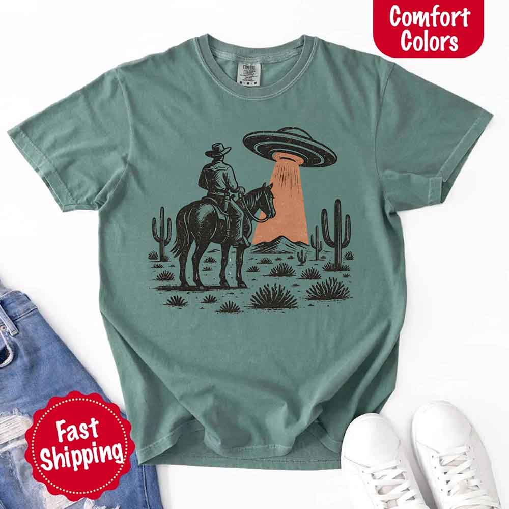Retro UFO Cowboy Tee – Unisex Comfort Colors Shirt