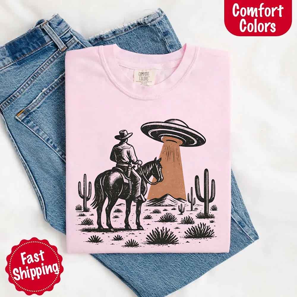 Retro UFO Cowboy Tee – Unisex Comfort Colors Shirt