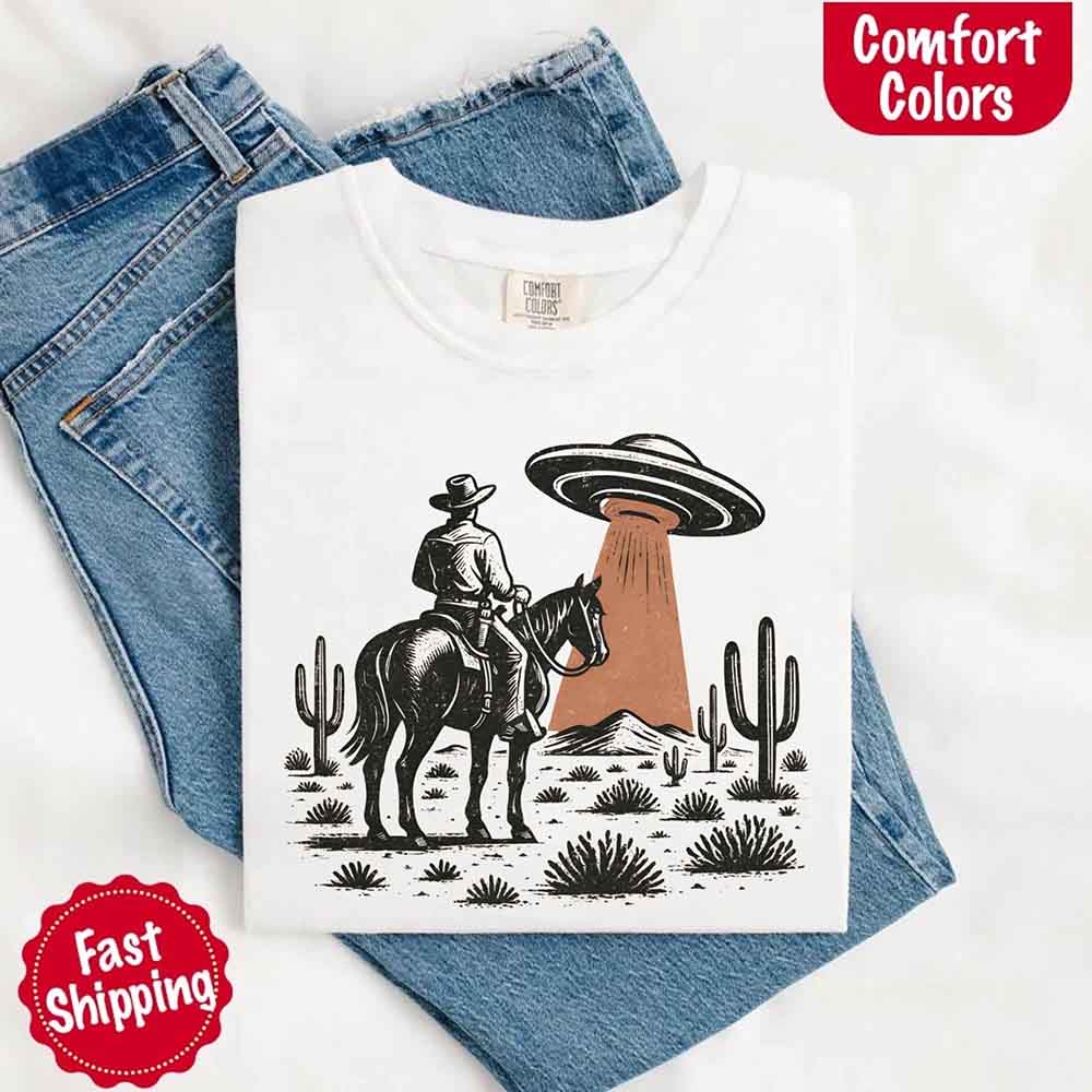 Retro UFO Cowboy Tee – Unisex Comfort Colors Shirt