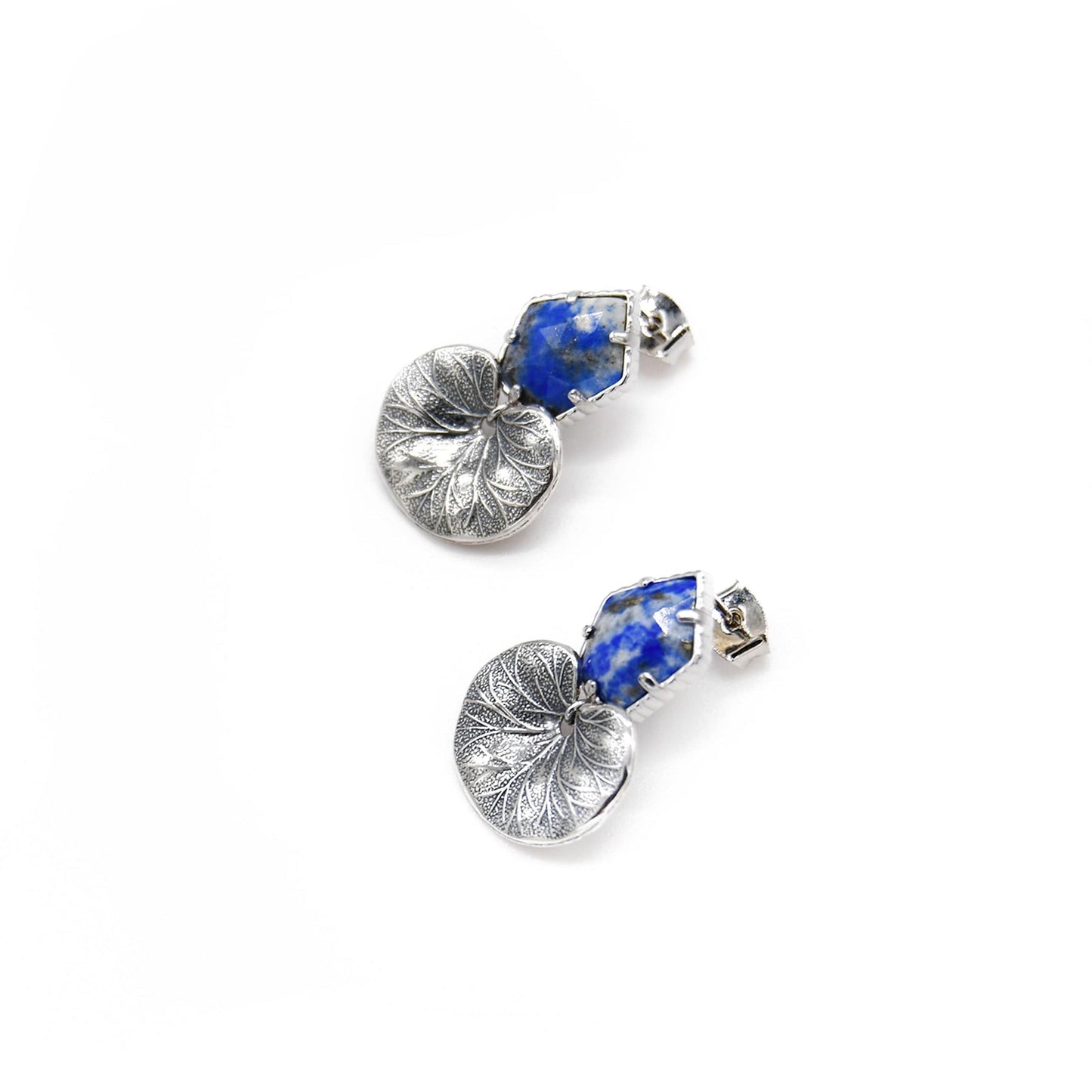 Lapis Lazuli Gemstone Rhodium Lotus Earring ADIBA