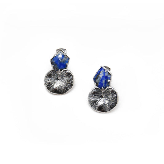 Lapis Lazuli Gemstone Rhodium Lotus Earring ADIBA
