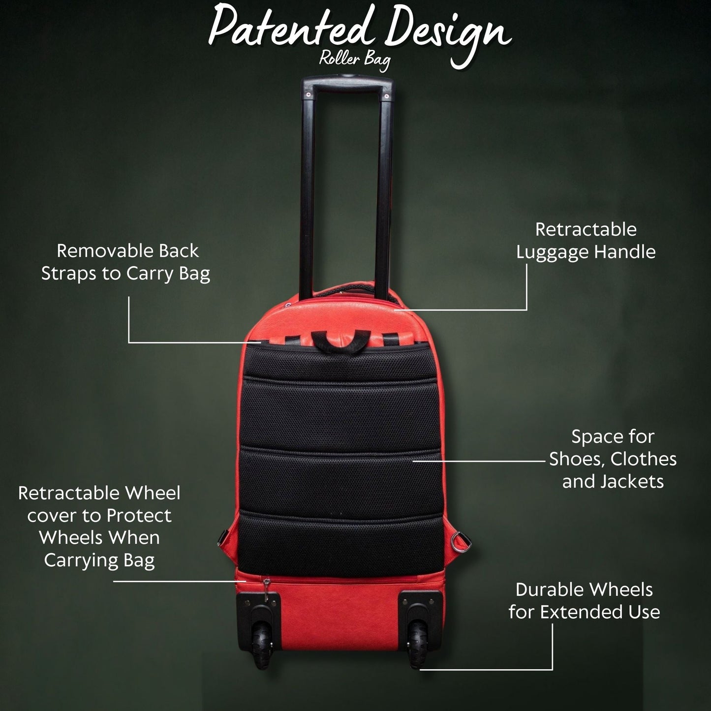 Red Leather TSA Carry-On Roller Bag Sole Premise