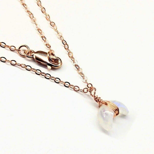 Rose Gold Wire Wrapped Crescent Moonstone Necklace Alexa Martha Designs