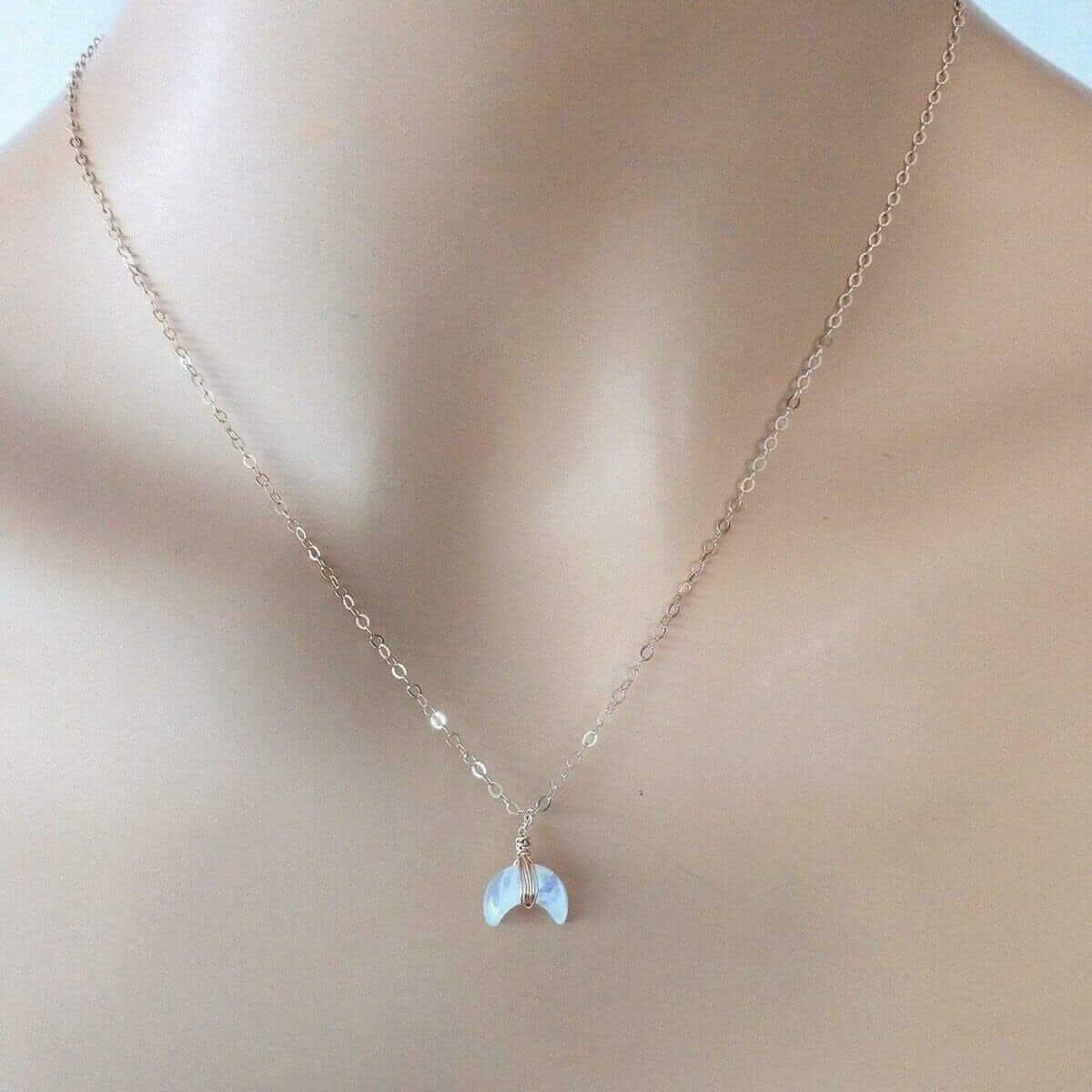 Rose Gold Wire Wrapped Crescent Moonstone Necklace Alexa Martha Designs