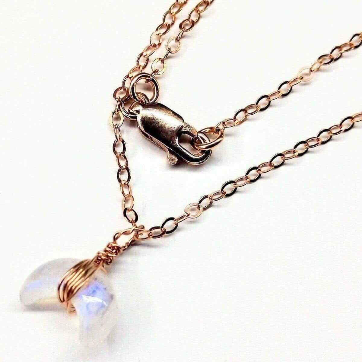 Rose Gold Wire Wrapped Crescent Moonstone Necklace Alexa Martha Designs