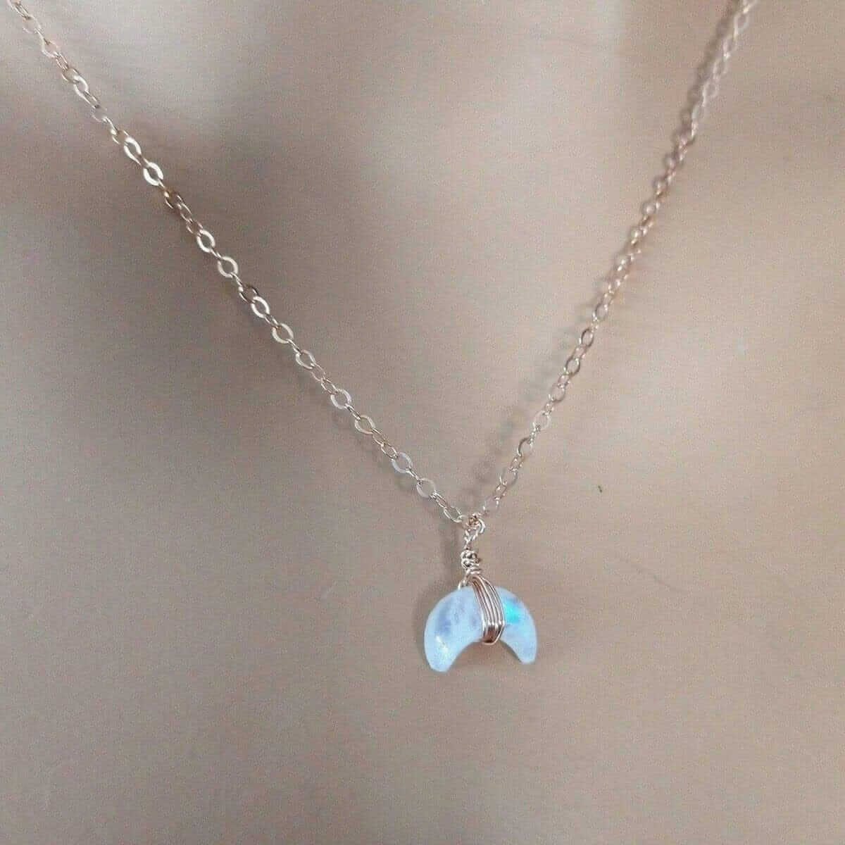 Rose Gold Wire Wrapped Crescent Moonstone Necklace Alexa Martha Designs