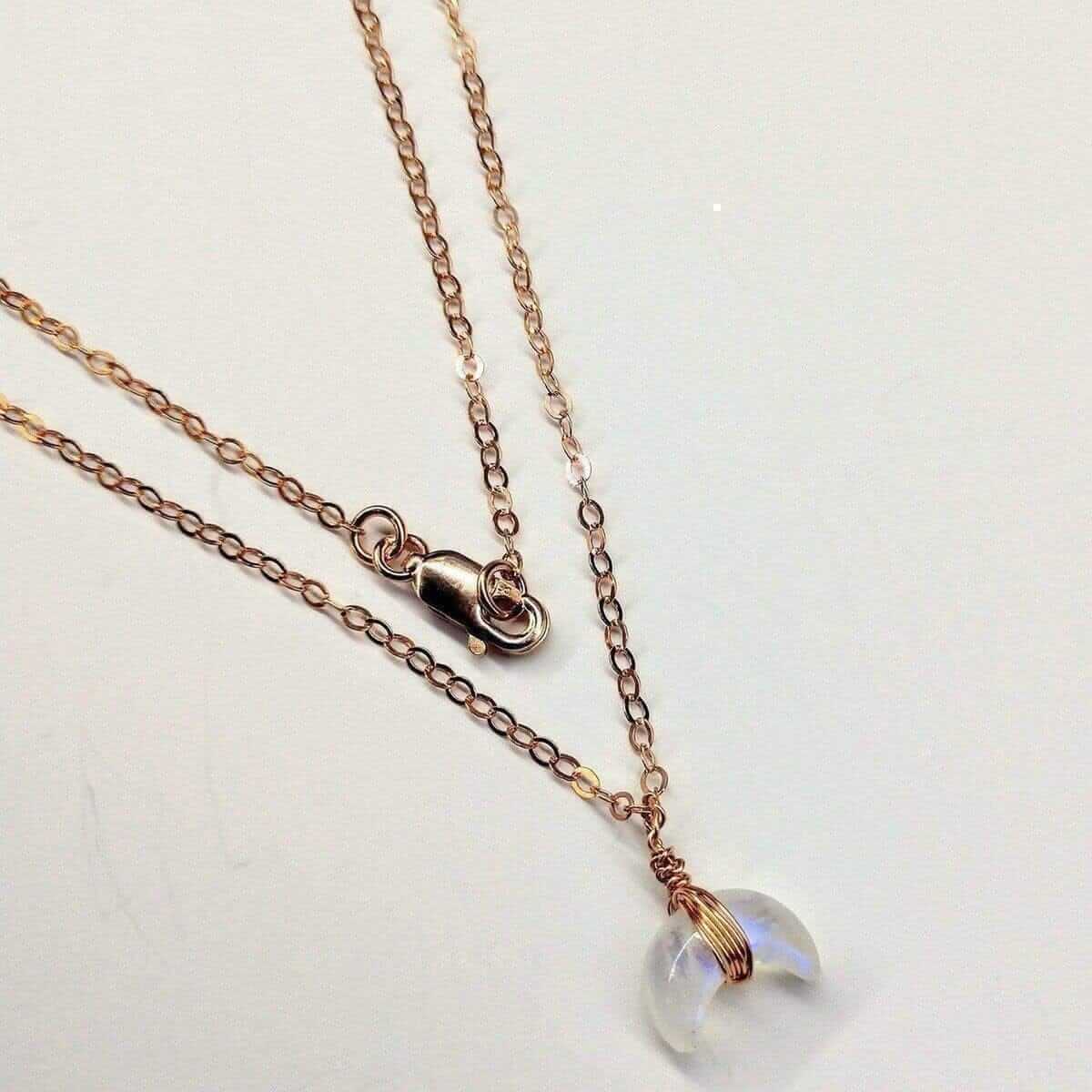 Rose Gold Wire Wrapped Crescent Moonstone Necklace Alexa Martha Designs