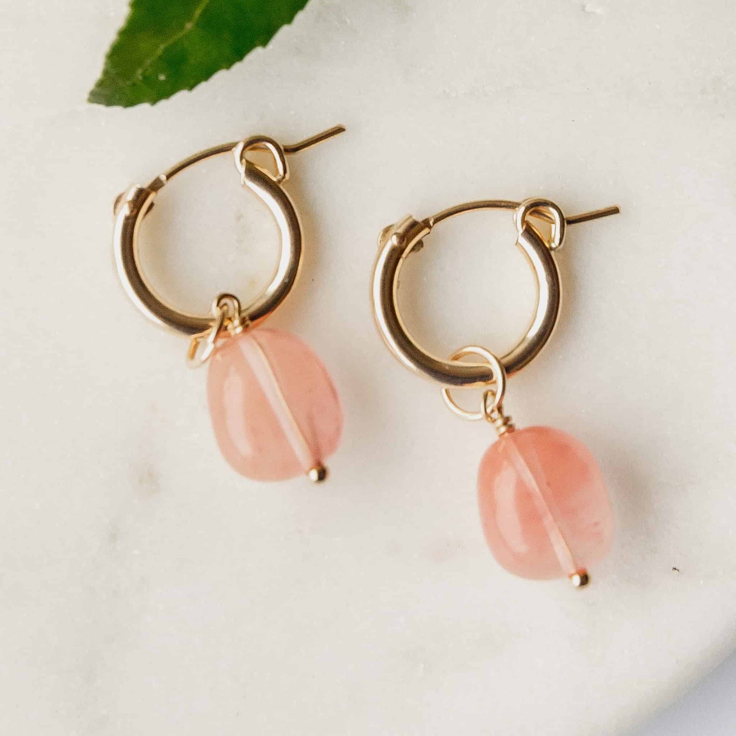 Rose Quartz Charm 14k Gold Filled Hoop Charms Sela Designs
