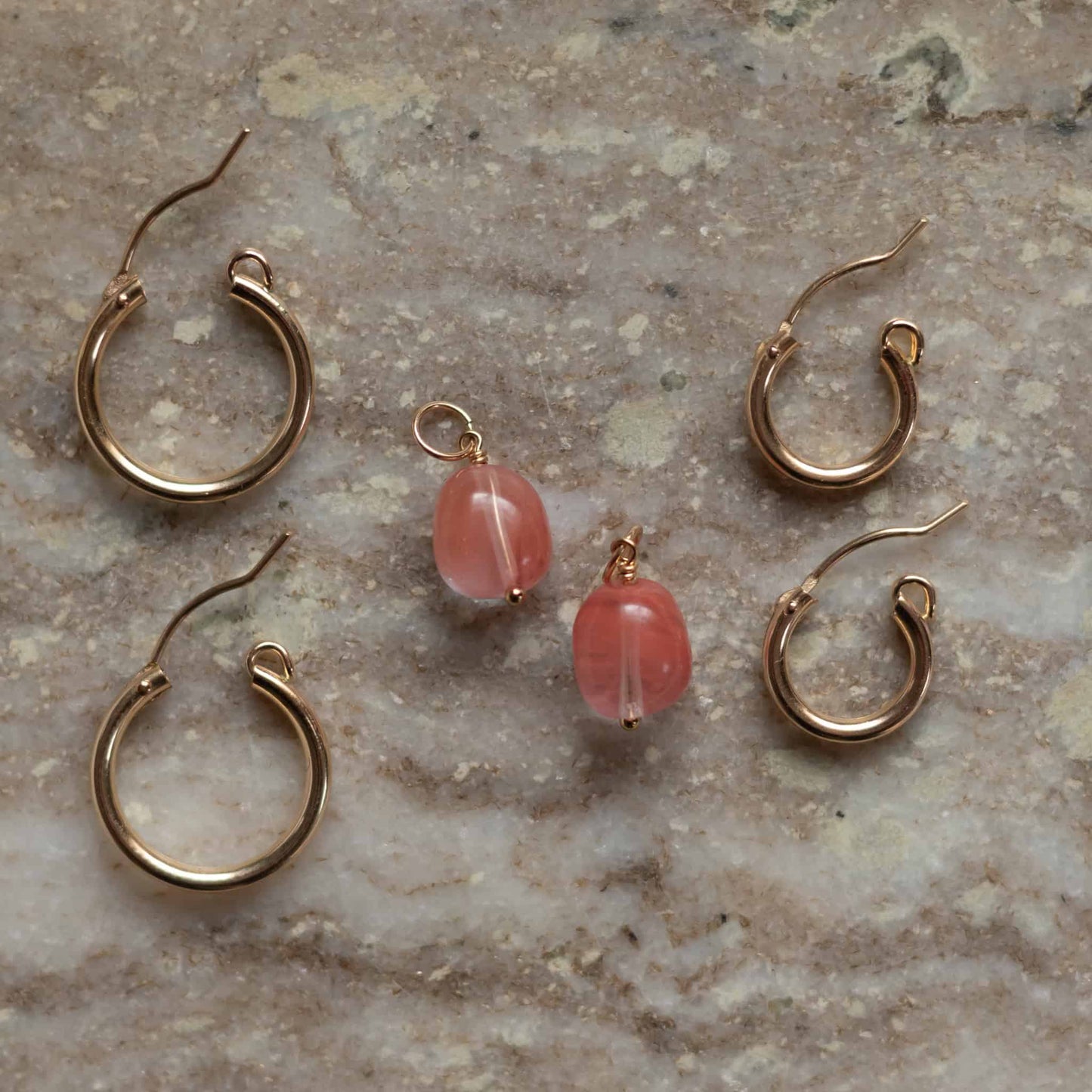 Rose Quartz Charm 14k Gold Filled Hoop Charms Sela Designs