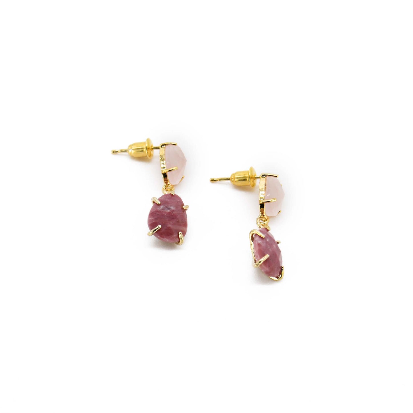Red Wood Line Gemstone 14k Gold Plated Brass Earring ADIBA