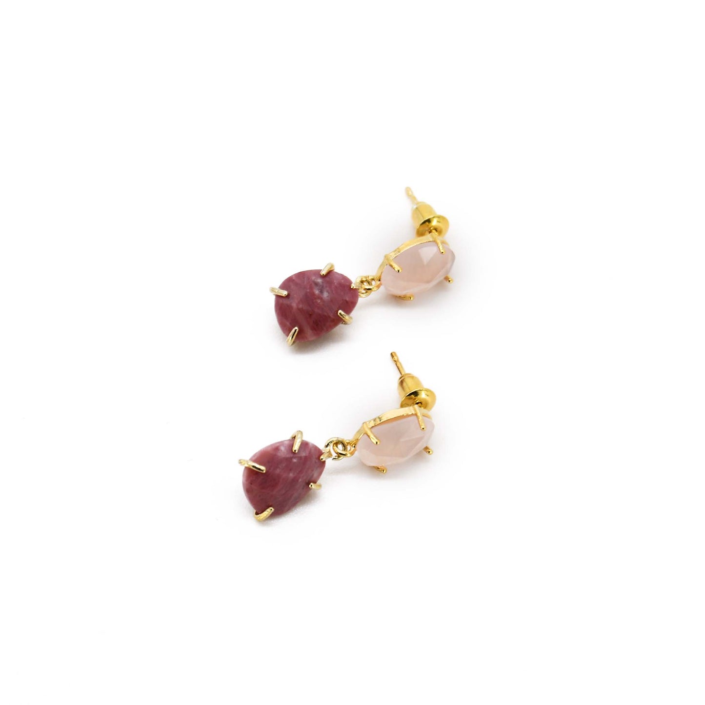 Red Wood Line Gemstone 14k Gold Plated Brass Earring ADIBA