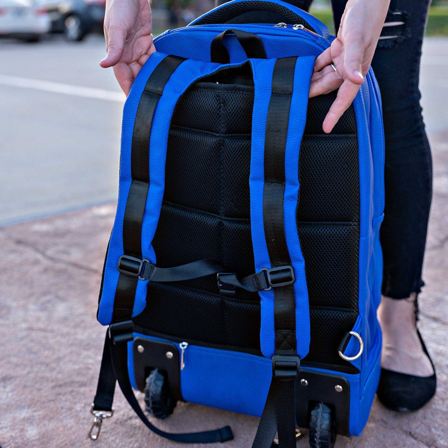 Royal Blue Leather TSA-Approved Carry-On Roller Bag Sole Premise