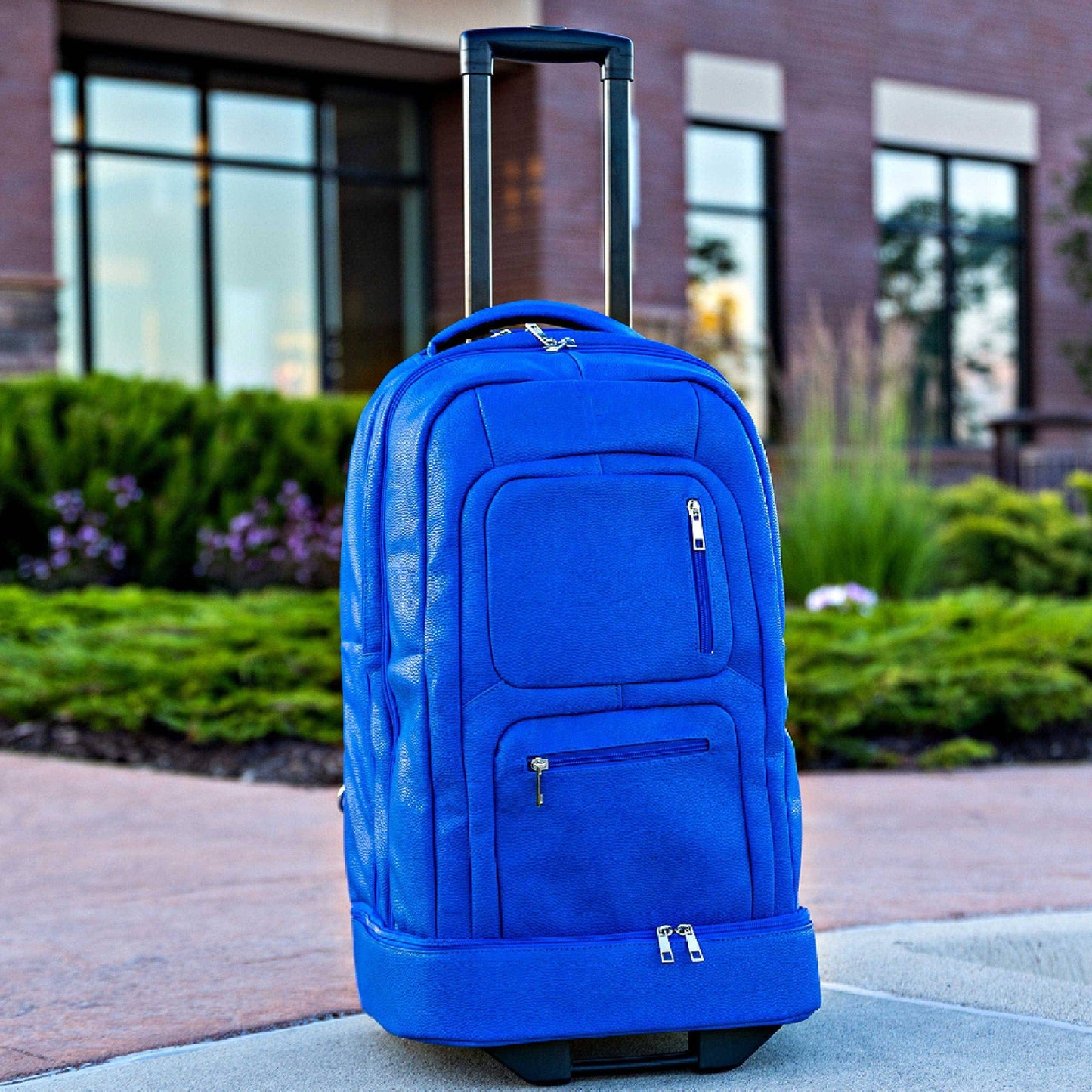 Royal Blue Leather TSA-Approved Carry-On Roller Bag Sole Premise