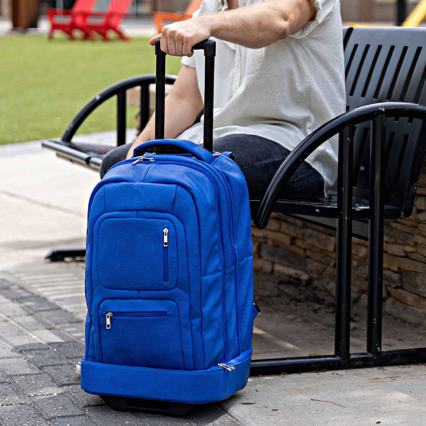 Royal Blue Leather TSA-Approved Carry-On Roller Bag Sole Premise