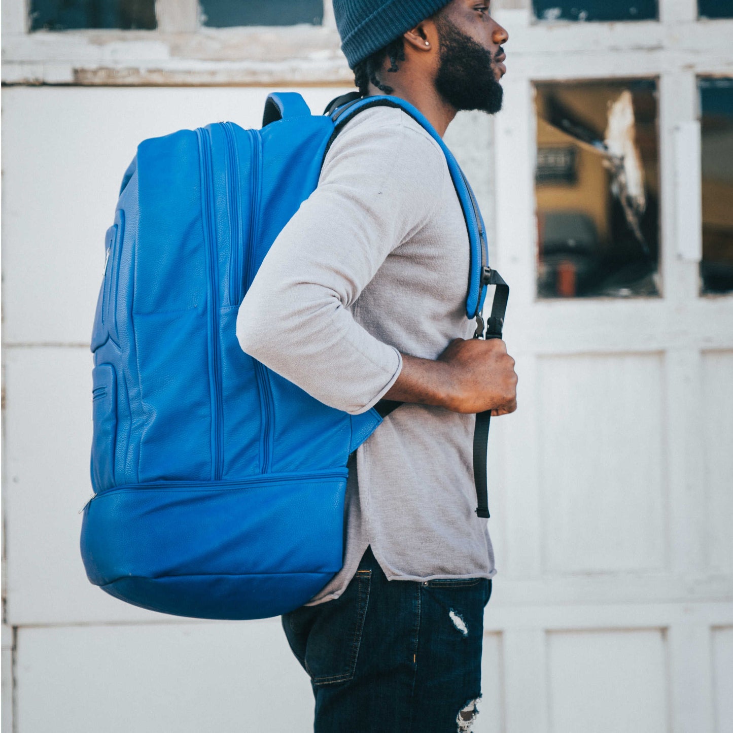 Royal Blue Leather XL Carryon Bag Holds Size 17 Shoes