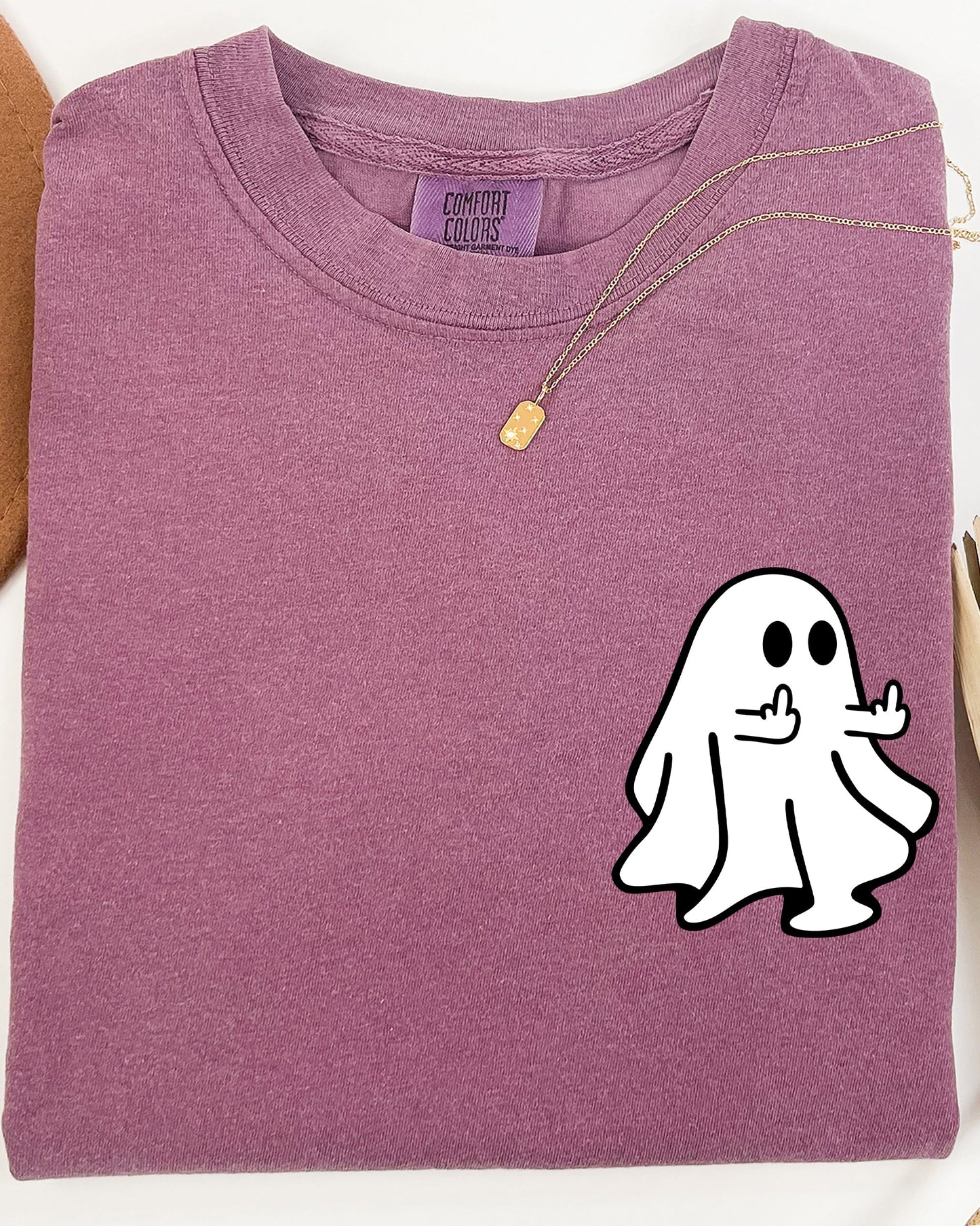Rude Ghost Pocket Print, Middle Finger, Crude, Vulgar, Funny, Meme, Halloween Shirt Comfort Colors T-Shirt