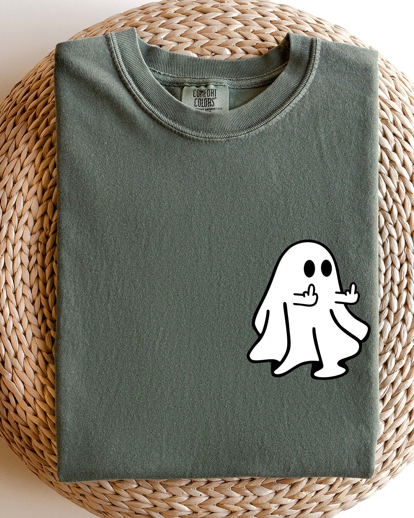 Rude Ghost Pocket Print, Middle Finger, Crude, Vulgar, Funny, Meme, Halloween Shirt Comfort Colors T-Shirt