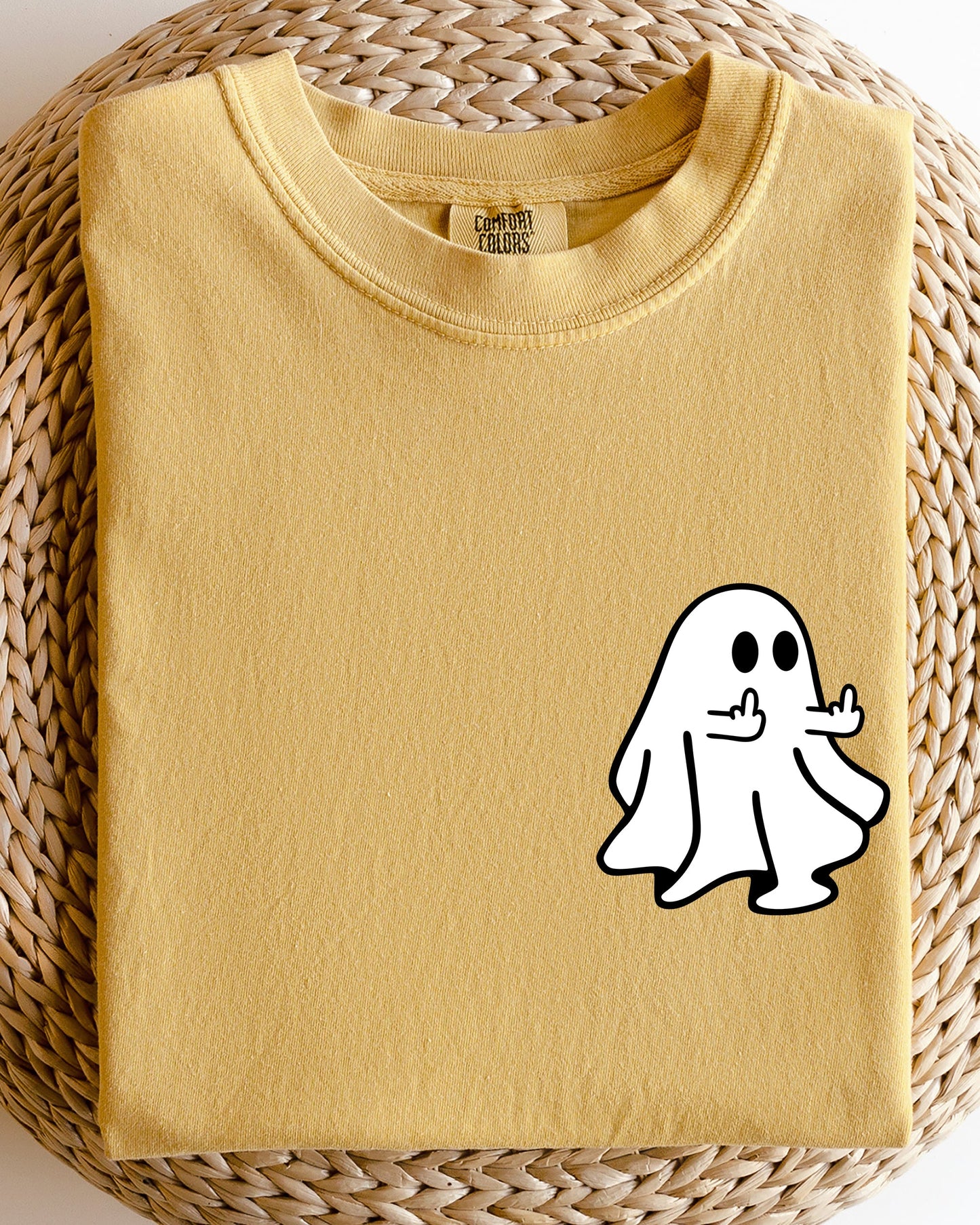 Rude Ghost Pocket Print, Middle Finger, Crude, Vulgar, Funny, Meme, Halloween Shirt Comfort Colors T-Shirt