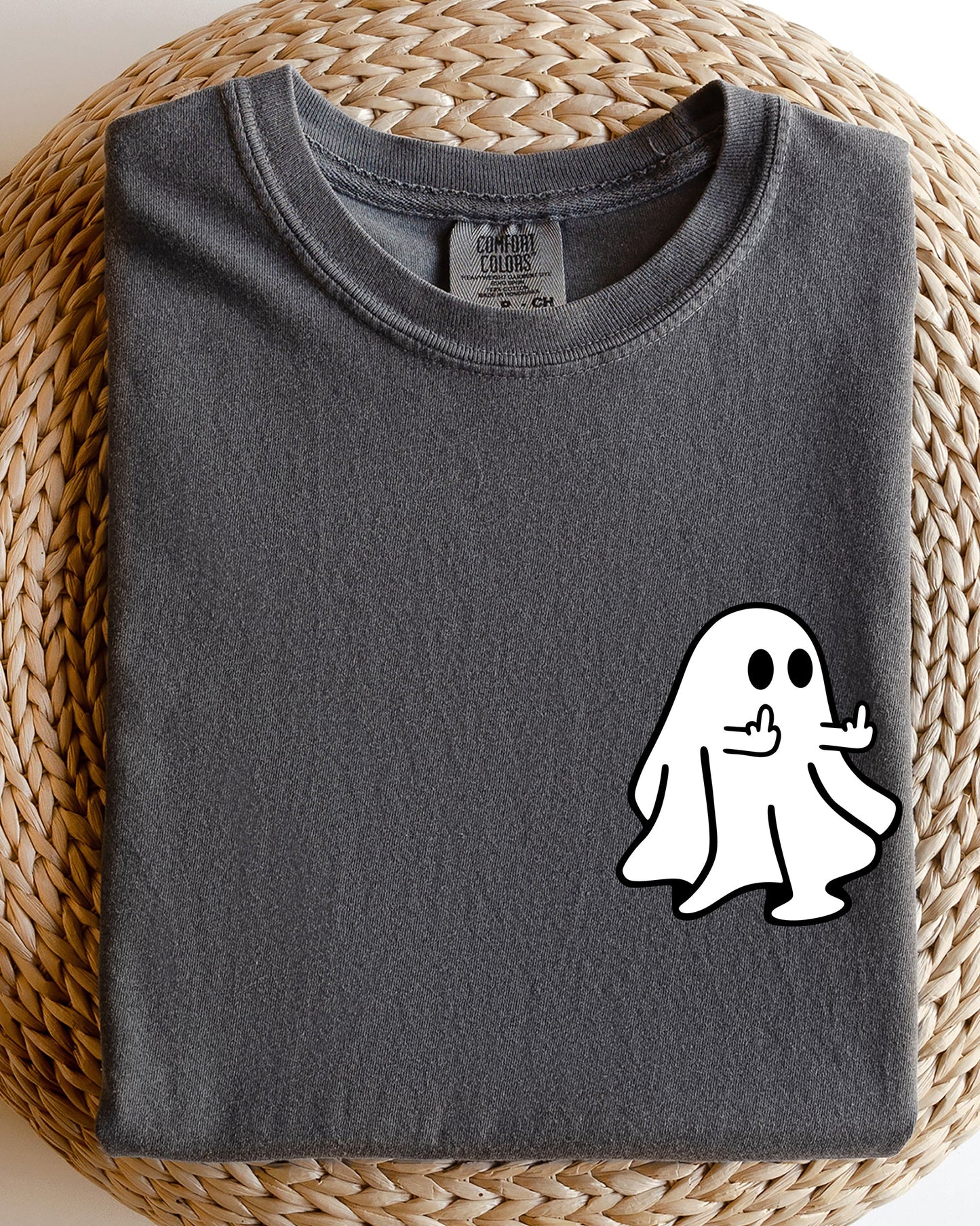 Rude Ghost Pocket Print, Middle Finger, Crude, Vulgar, Funny, Meme, Halloween Shirt Comfort Colors T-Shirt