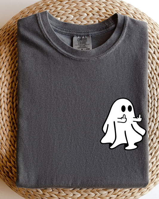 Rude Ghost Pocket Print, Middle Finger, Crude, Vulgar, Funny, Meme, Halloween Shirt Comfort Colors T-Shirt