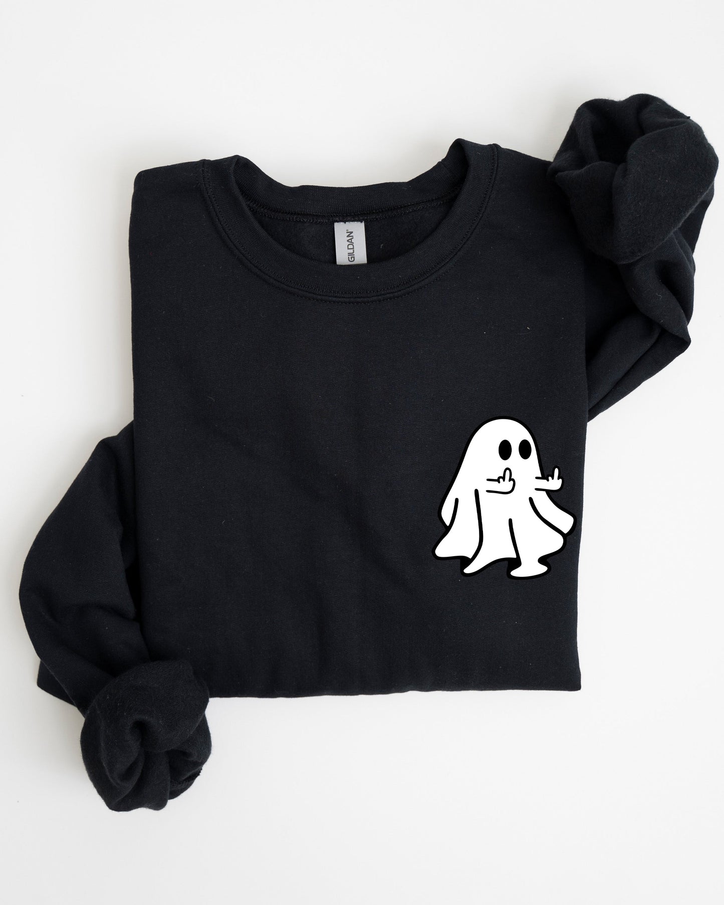 Rude Ghost Pocket Print, Middle Finger, Crude, Vulgar, Funny, Meme, Halloween Sweatshirt
