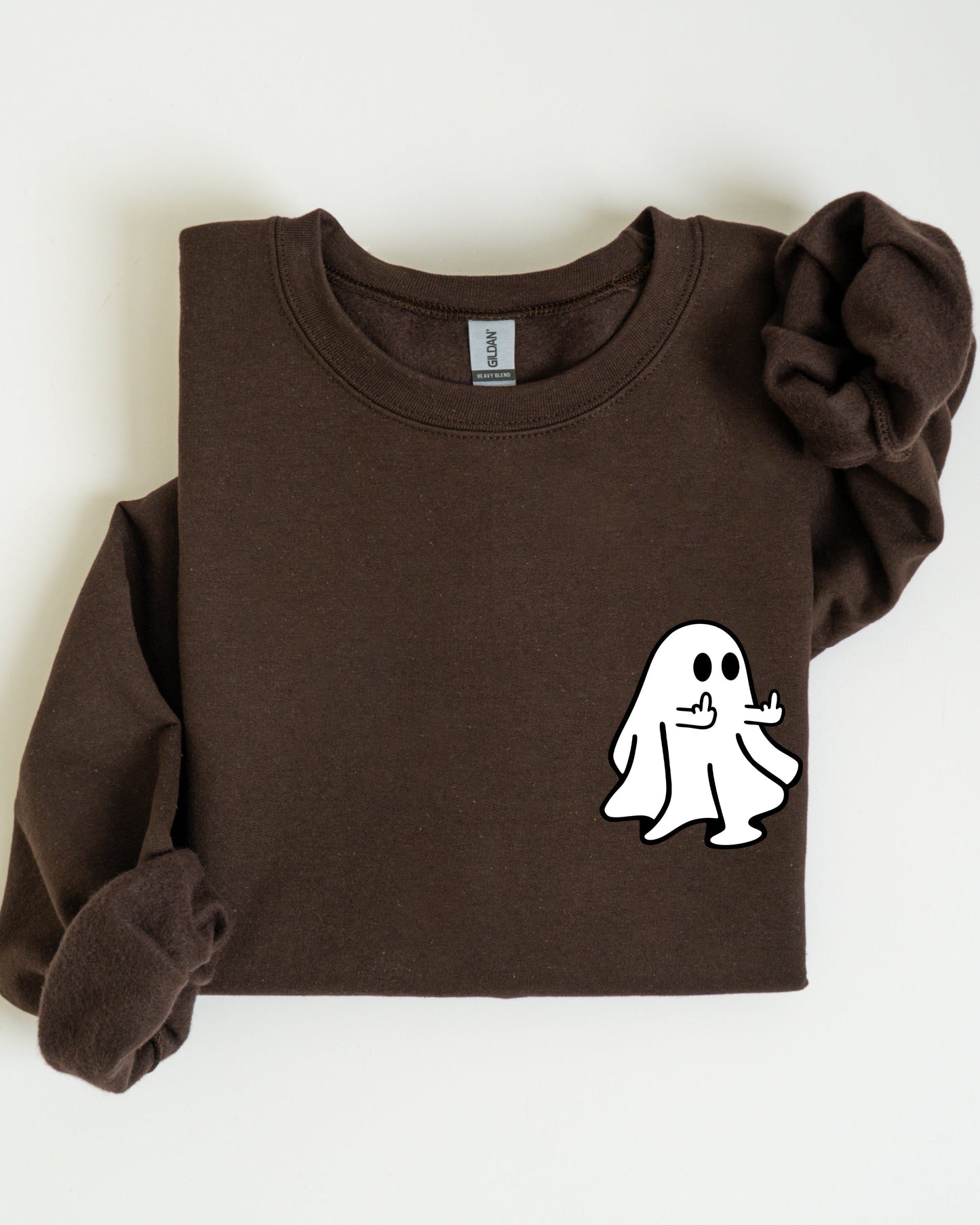 Rude Ghost Pocket Print, Middle Finger, Crude, Vulgar, Funny, Meme, Halloween Sweatshirt