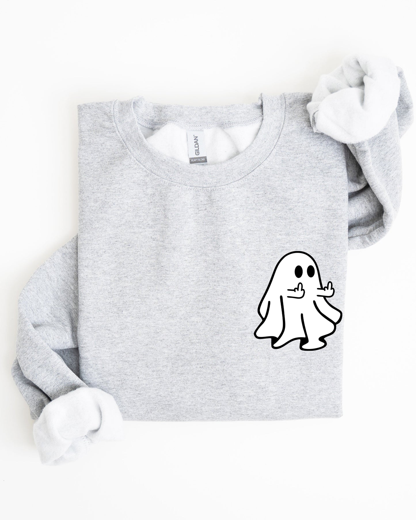 Rude Ghost Pocket Print, Middle Finger, Crude, Vulgar, Funny, Meme, Halloween Sweatshirt