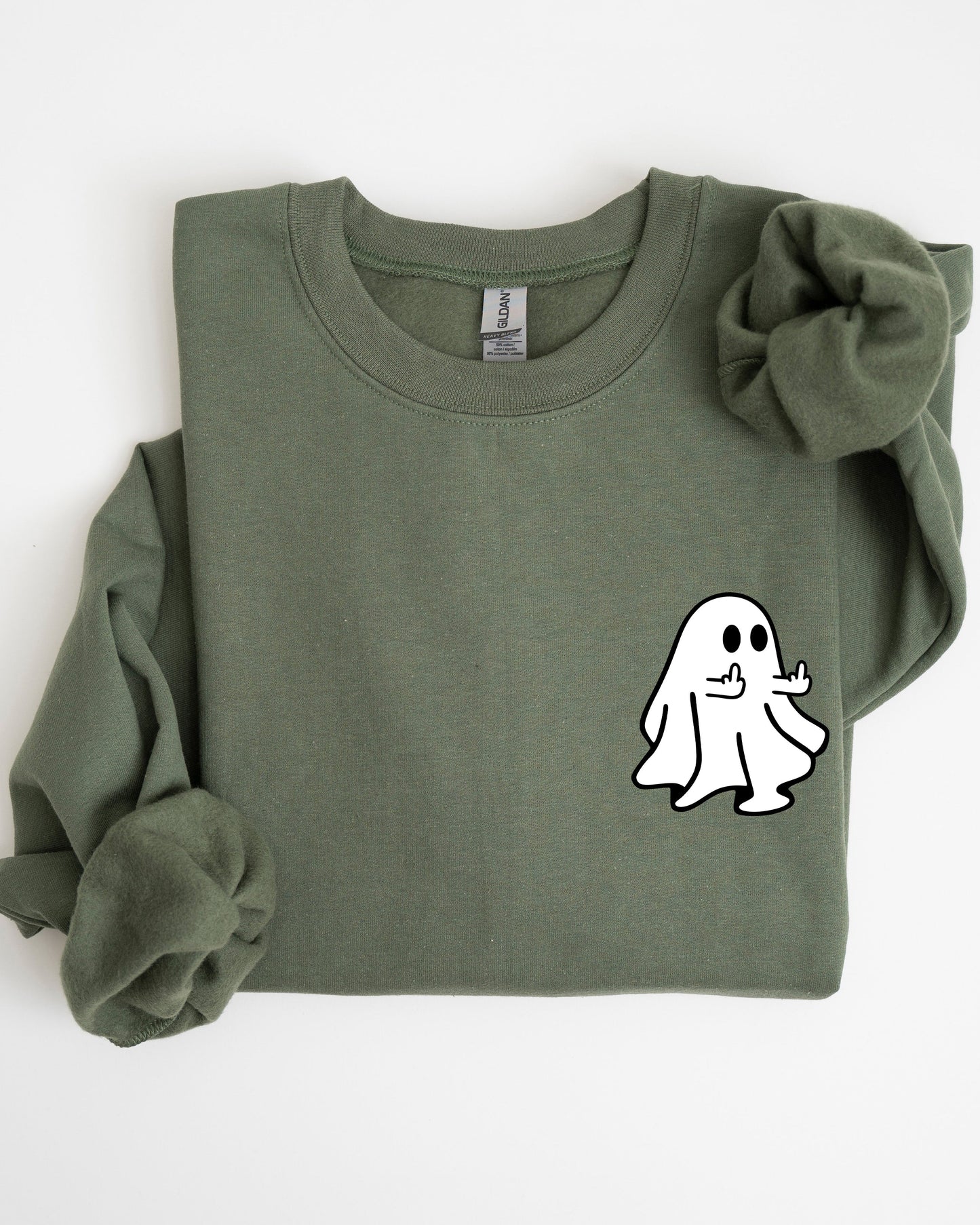 Rude Ghost Pocket Print, Middle Finger, Crude, Vulgar, Funny, Meme, Halloween Sweatshirt