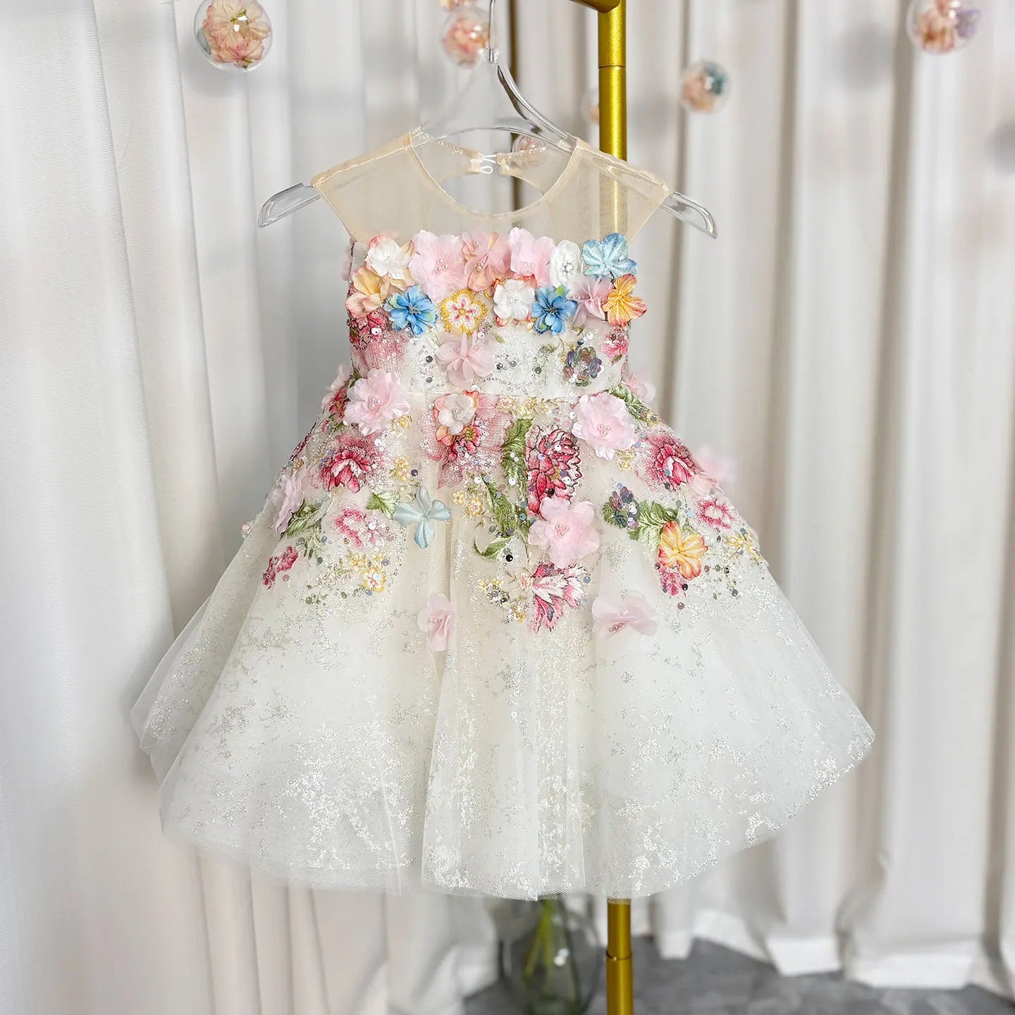 Jill Wish Floral Flower Girl Dress Lace Flowers Sleeveless Princess Toddler Kids Wedding 1st Birthday Pageant Party Gown J404A