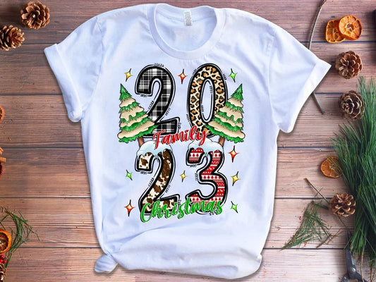 Family 2023 New Years Graphic Print Tshirt Women'S Clothing Funny Chrismas Tree Leopard T Shirt Femme Harajuku Shirt Summer Top