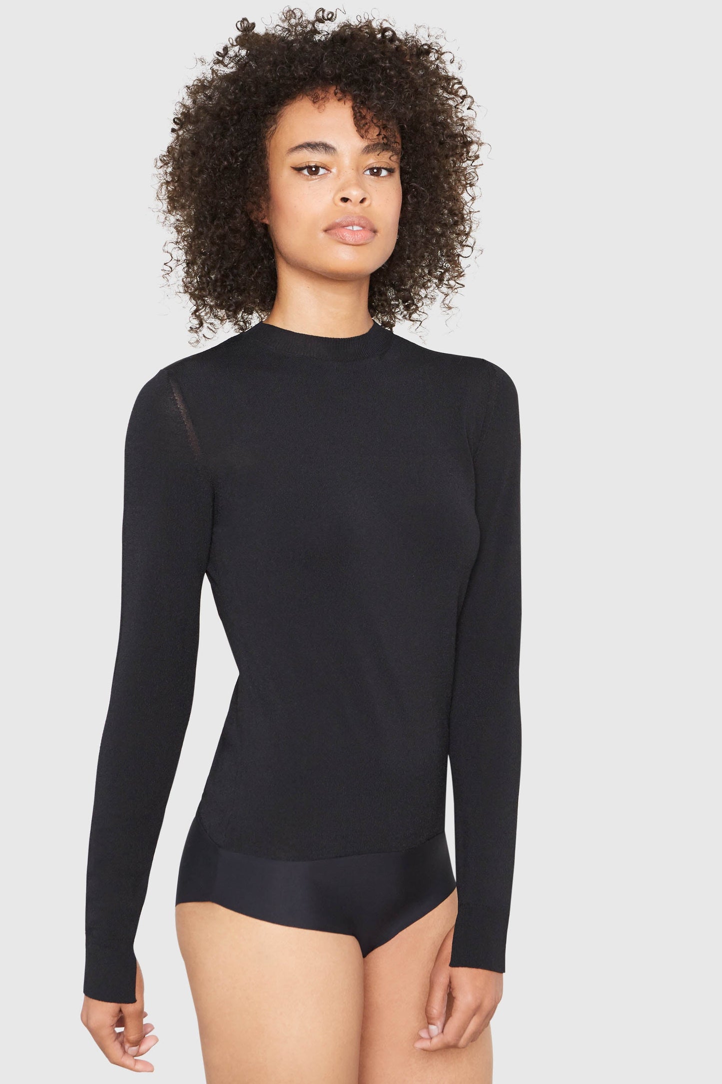 AMBER CREW NECK VISCOSE BODYSUIT IN BLACK