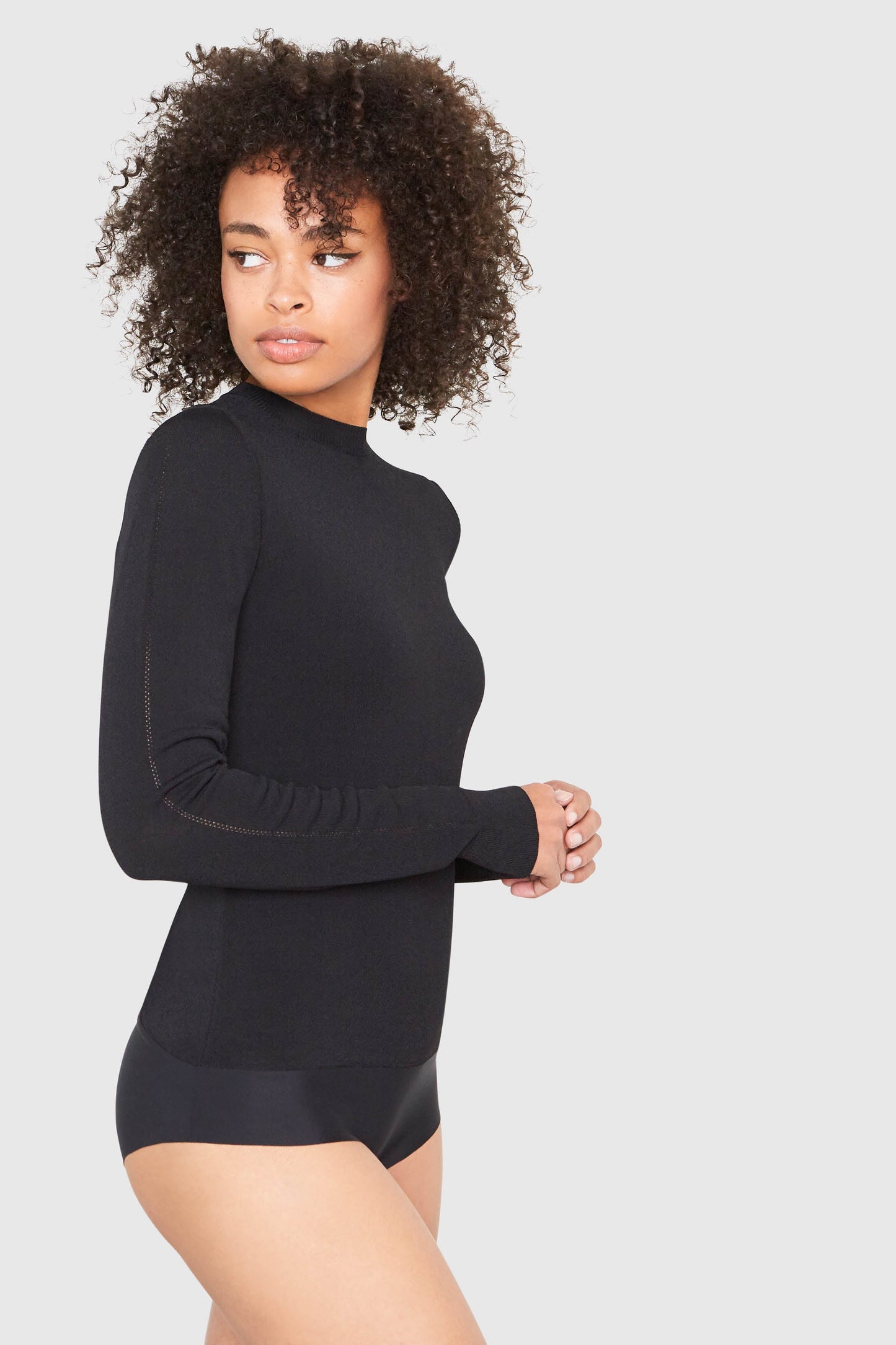AMBER CREW NECK VISCOSE BODYSUIT IN BLACK