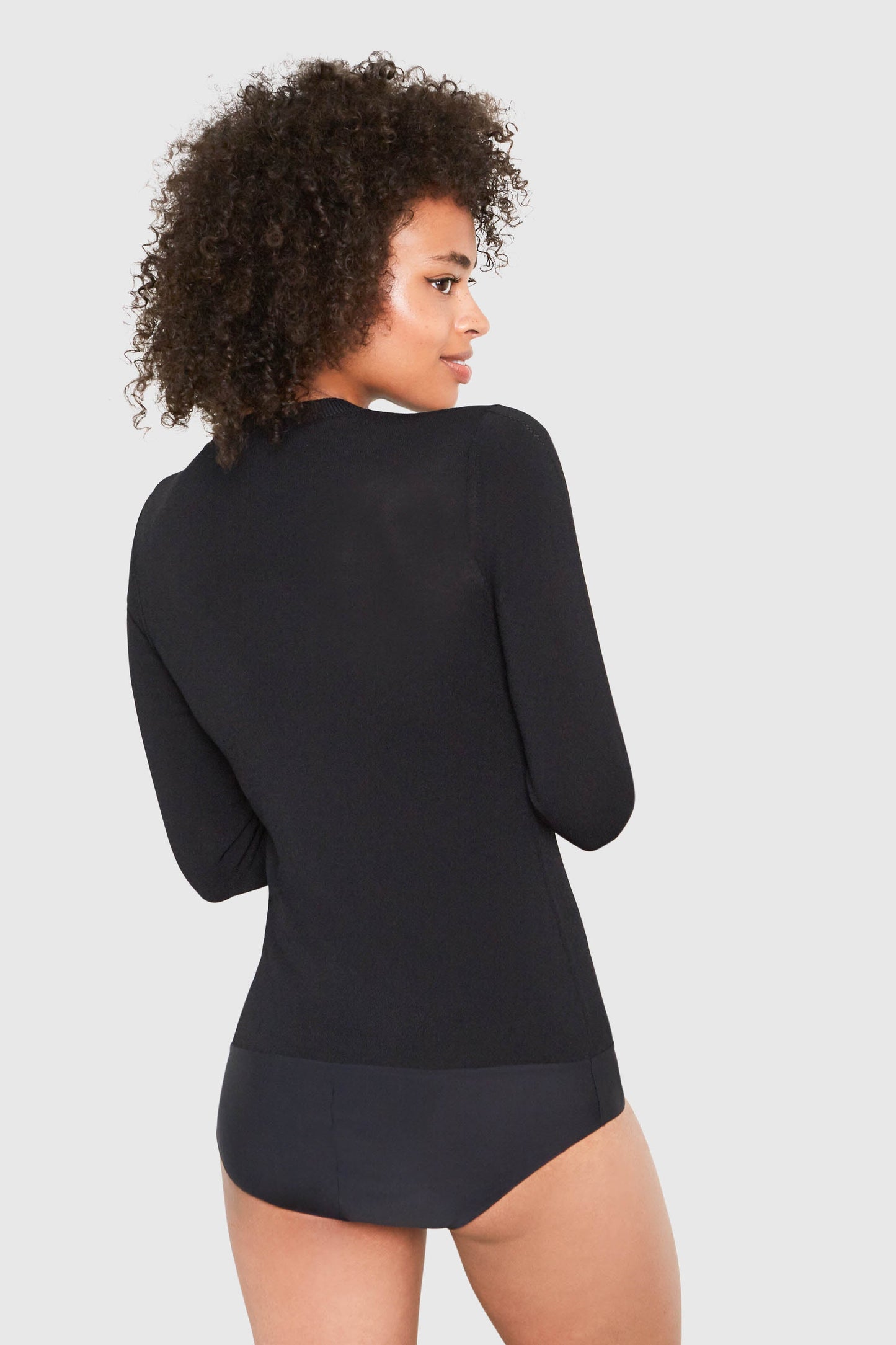 AMBER CREW NECK VISCOSE BODYSUIT IN BLACK