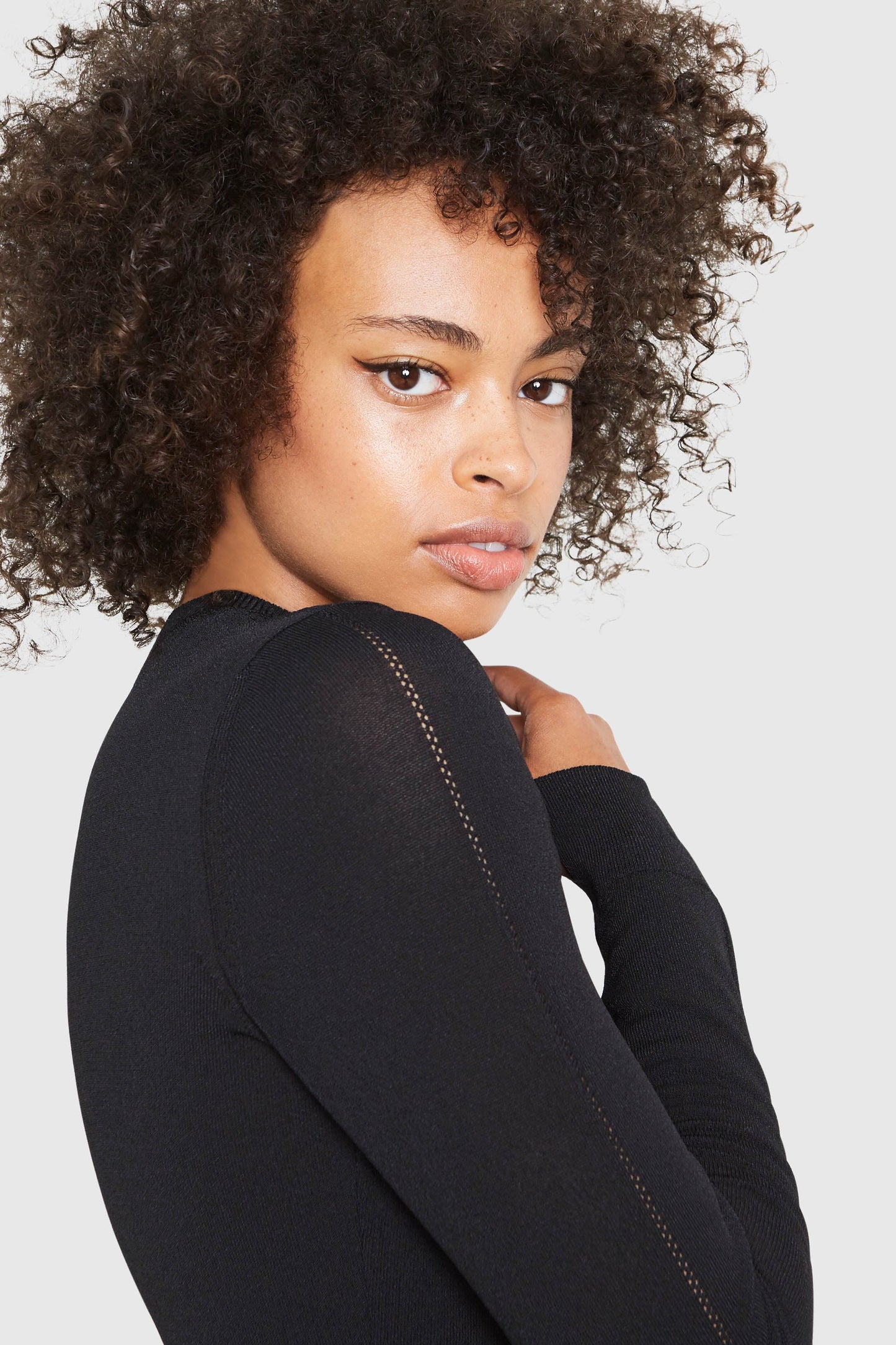 AMBER CREW NECK VISCOSE BODYSUIT IN BLACK