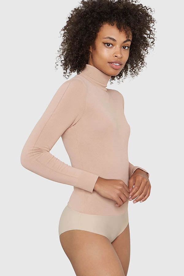 MIRA TURTLENECK VISCOSE BODYSUIT IN BEIGE