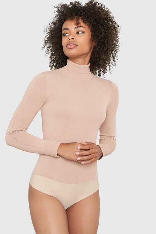 MIRA TURTLENECK VISCOSE BODYSUIT IN BEIGE