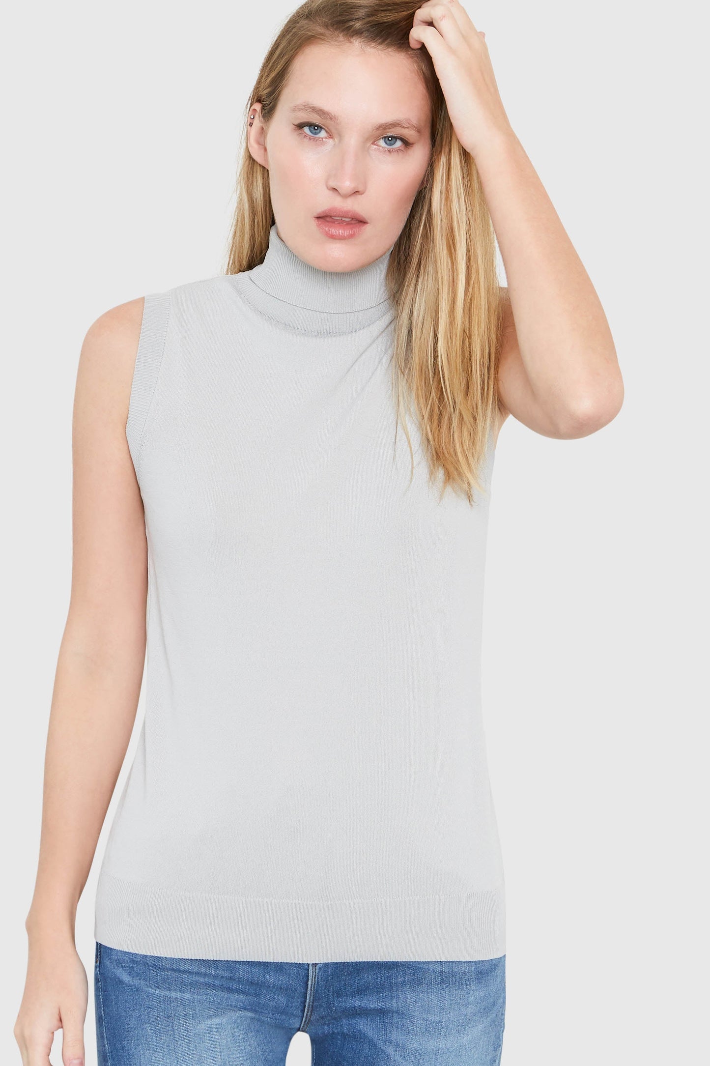 Sleeveless Visose Sweater Slim Fit Smoke Turtleneck by Hepburn