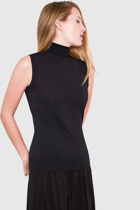 Sleeveless Viscose Sweater Slim Fit Turtleneck HEPBURN Black