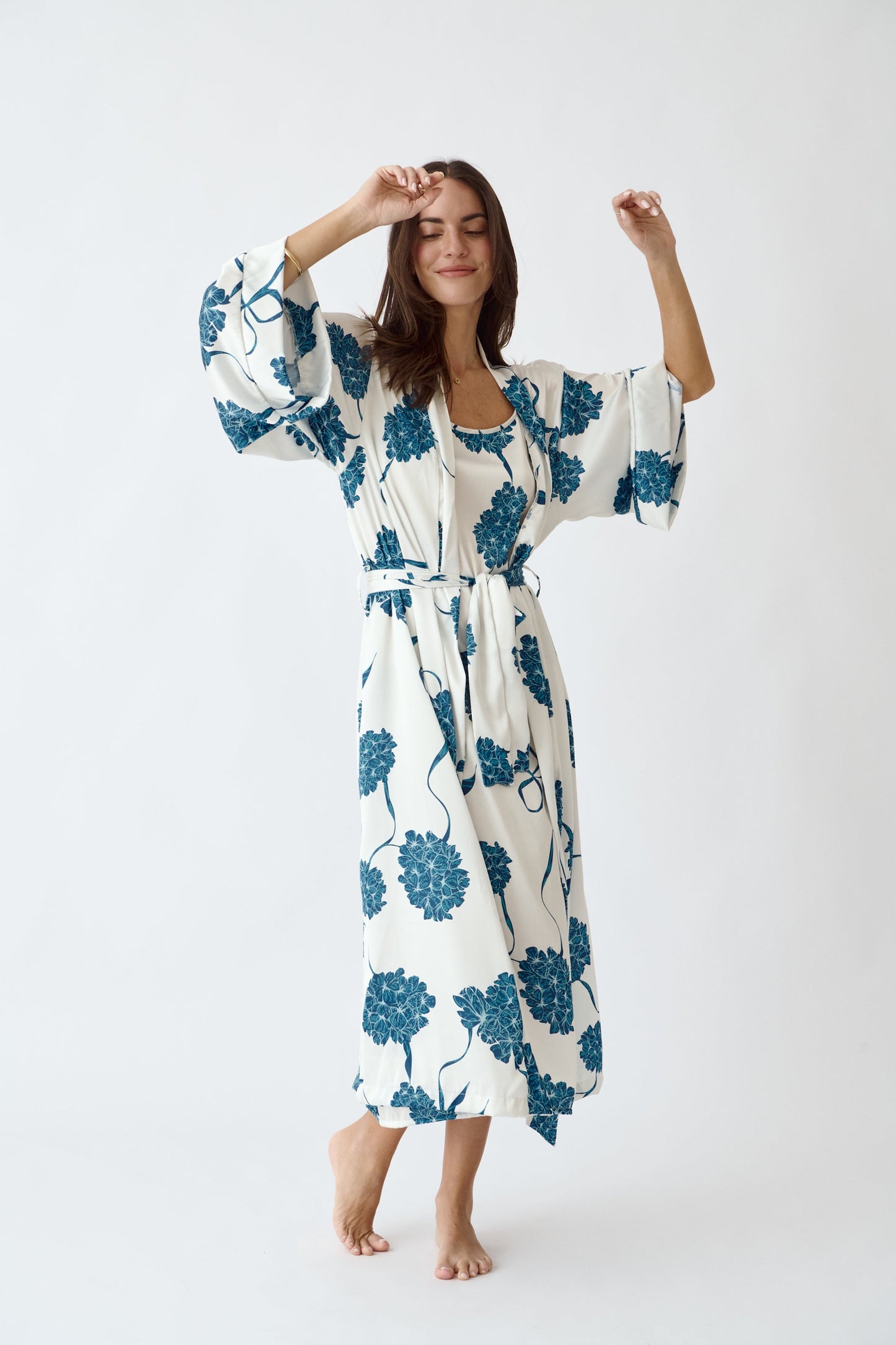 Washable Silk Blossom Pajama Kimono & Dress Set