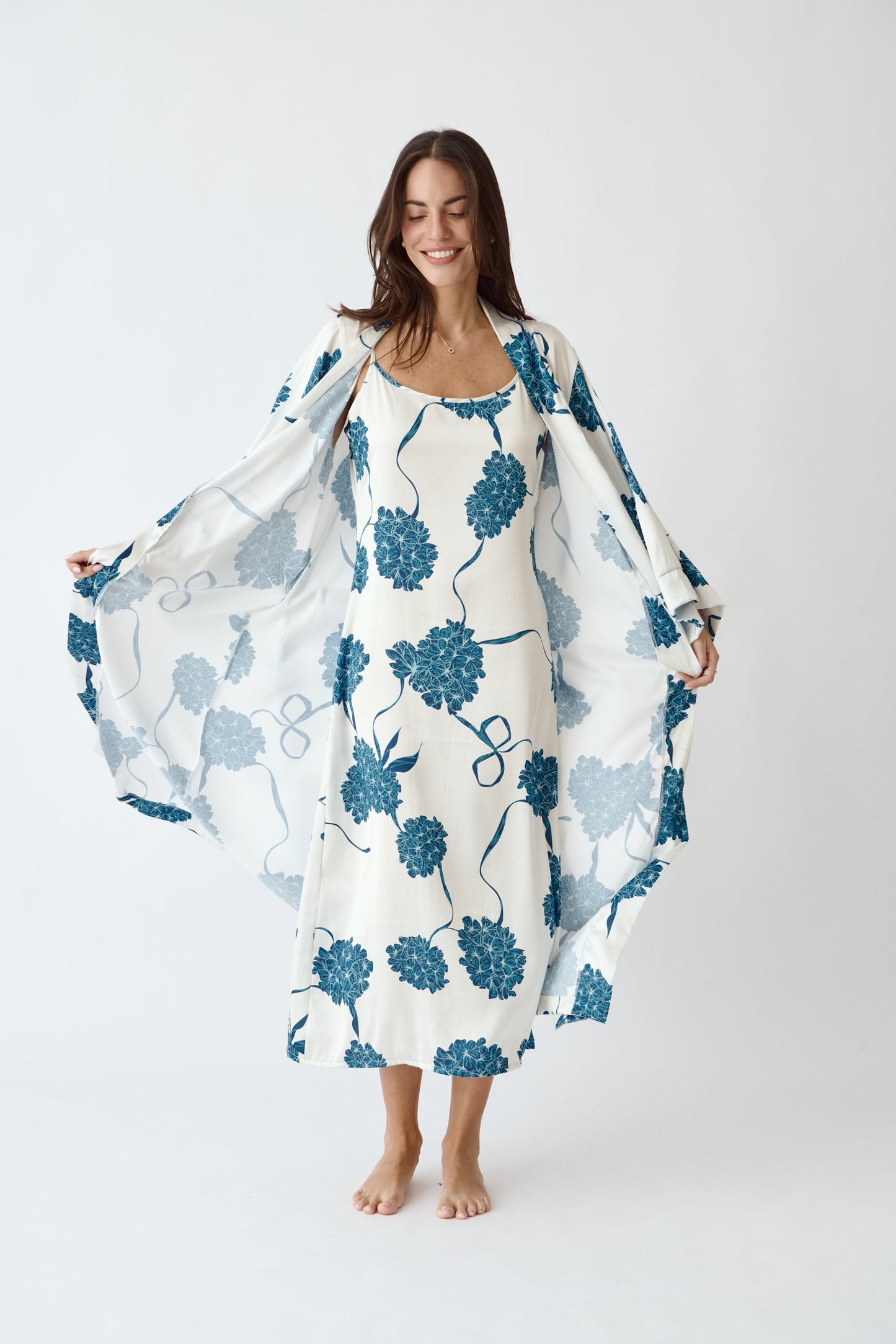 Washable Silk Blossom Pajama Kimono & Dress Set