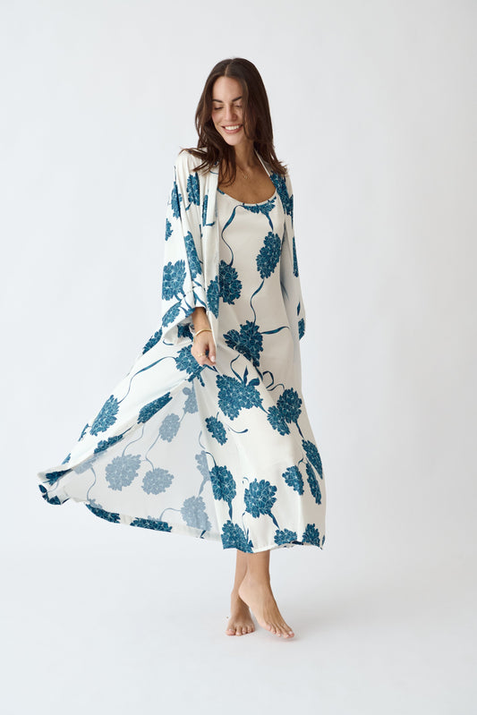 Washable Silk Blossom Pajama Kimono & Dress Set
