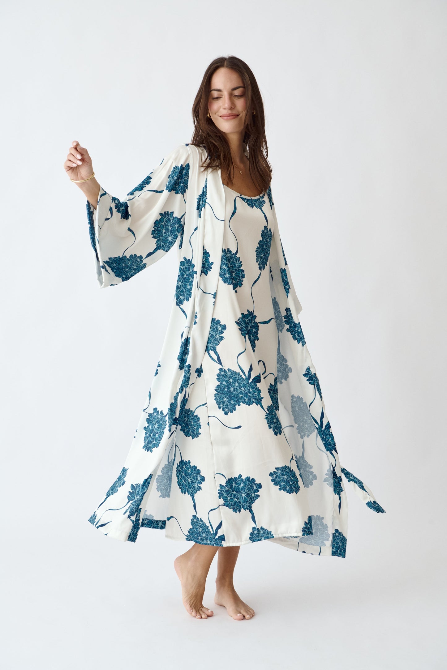 Washable Silk Blossom Pajama Kimono & Dress Set