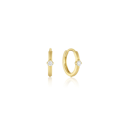 Lima Champagne Diamond 14k Yellow Gold Matte Finish Huggies Set & Stones