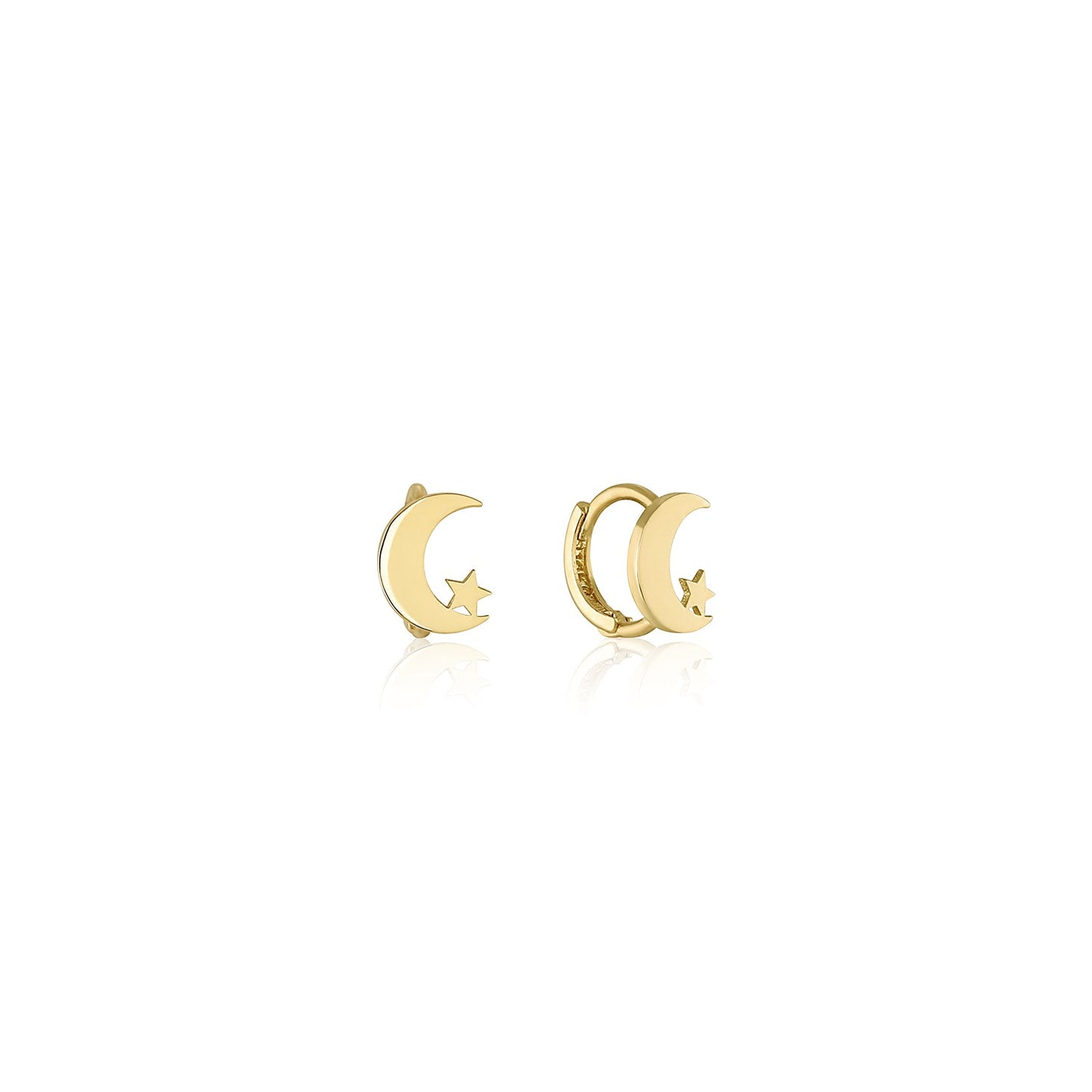 14k Yellow Gold Star and Moon Huggies Tuscany
