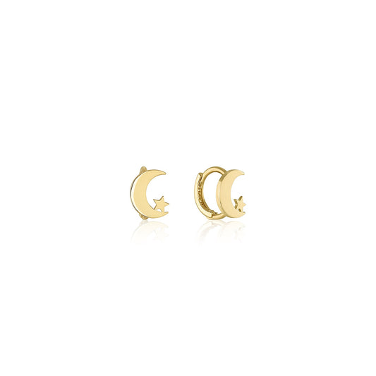 14k Yellow Gold Star and Moon Huggies Tuscany