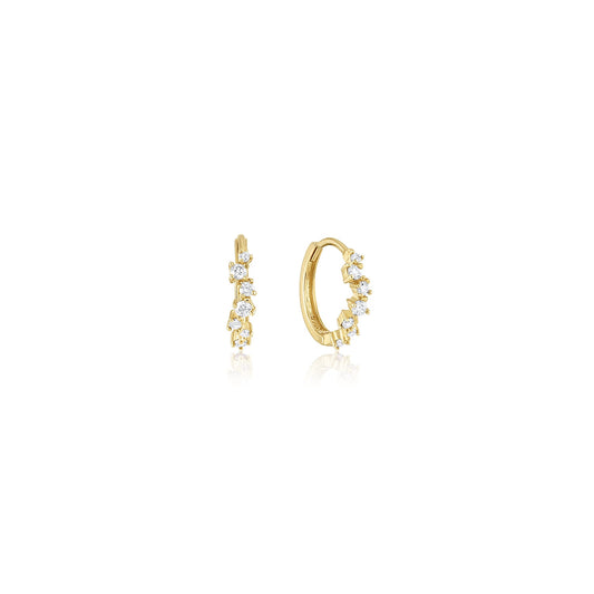 14k Yellow Gold Staggered Champagne Diamond Huggies Earrings Odessa
